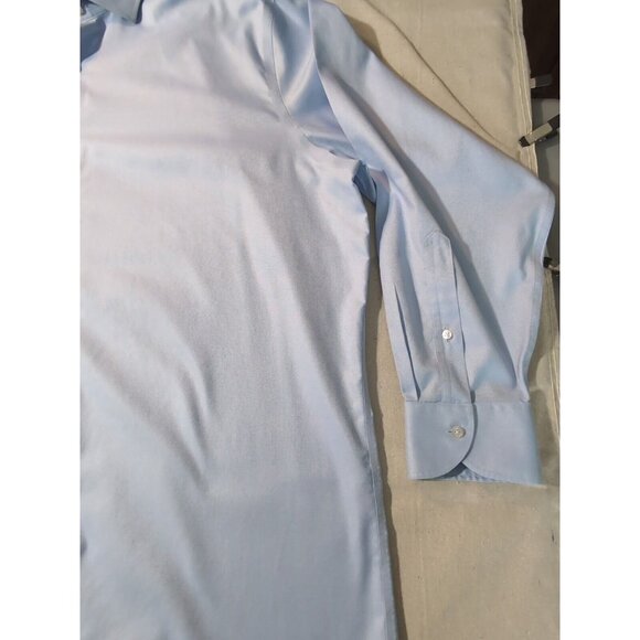 Proper Cloth Men's Non-Iron Stretch Blue Gingham Twill Dress Shirt 19 x 36 - Picture 4 of 7